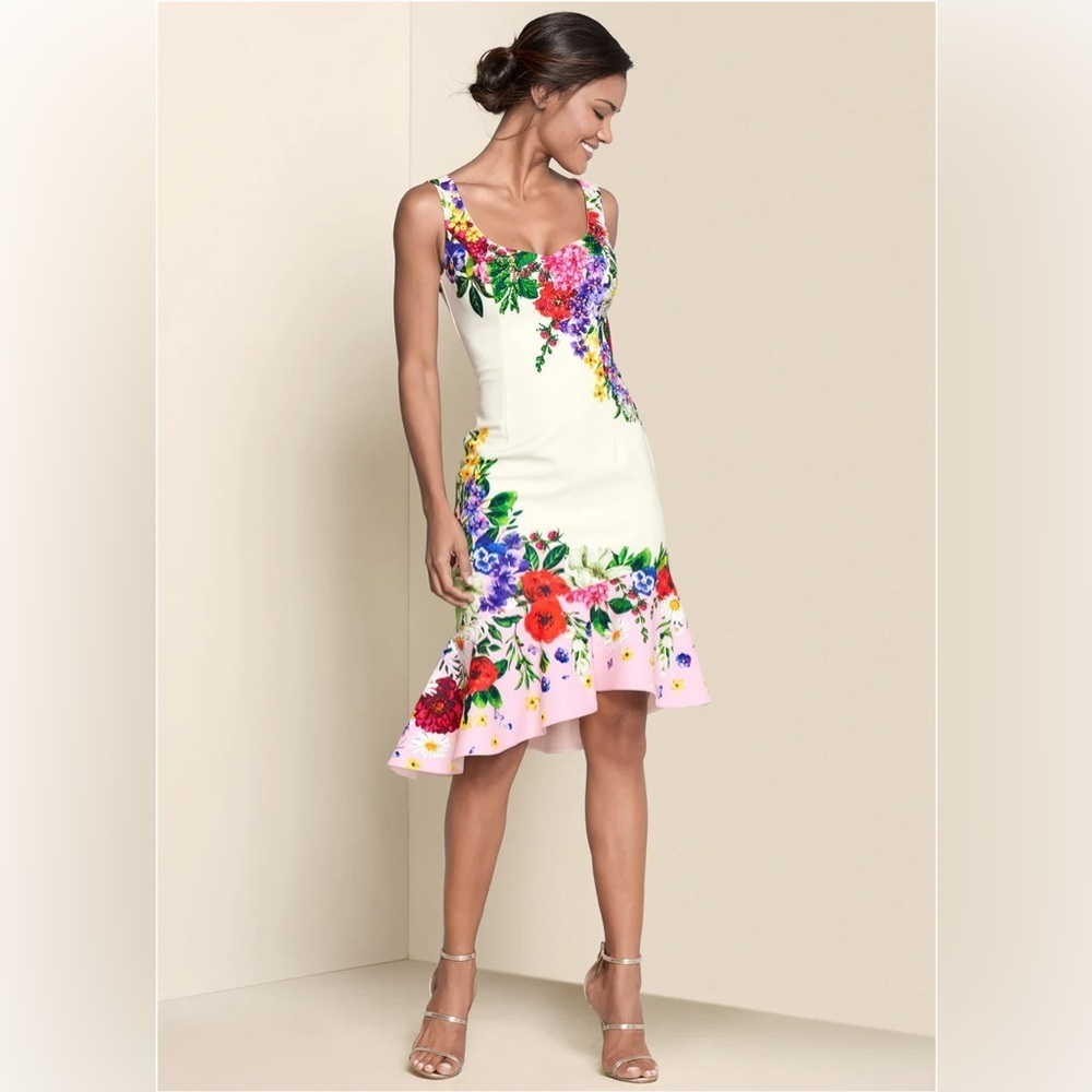 Venus White Multi Ruffle Trim Dress Size M (8–10) LNC